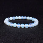 Модный браслет с белым опалом, мужские браслеты с натуральным лунным камнем, женские эластичные красочные гладкие камни кошачий глаз, ювелирные изделия, мужские браслеты