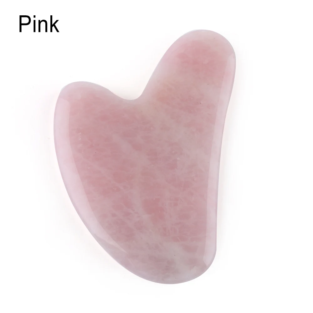 PINK 1 шт. натуральный Уход за ногами красота массажный инструмент для лица тонкий массажер натуральный нефрит массаж лица-Лифт розовый кристалл массаж скребком гуаша пластина - Цвет: PINK
