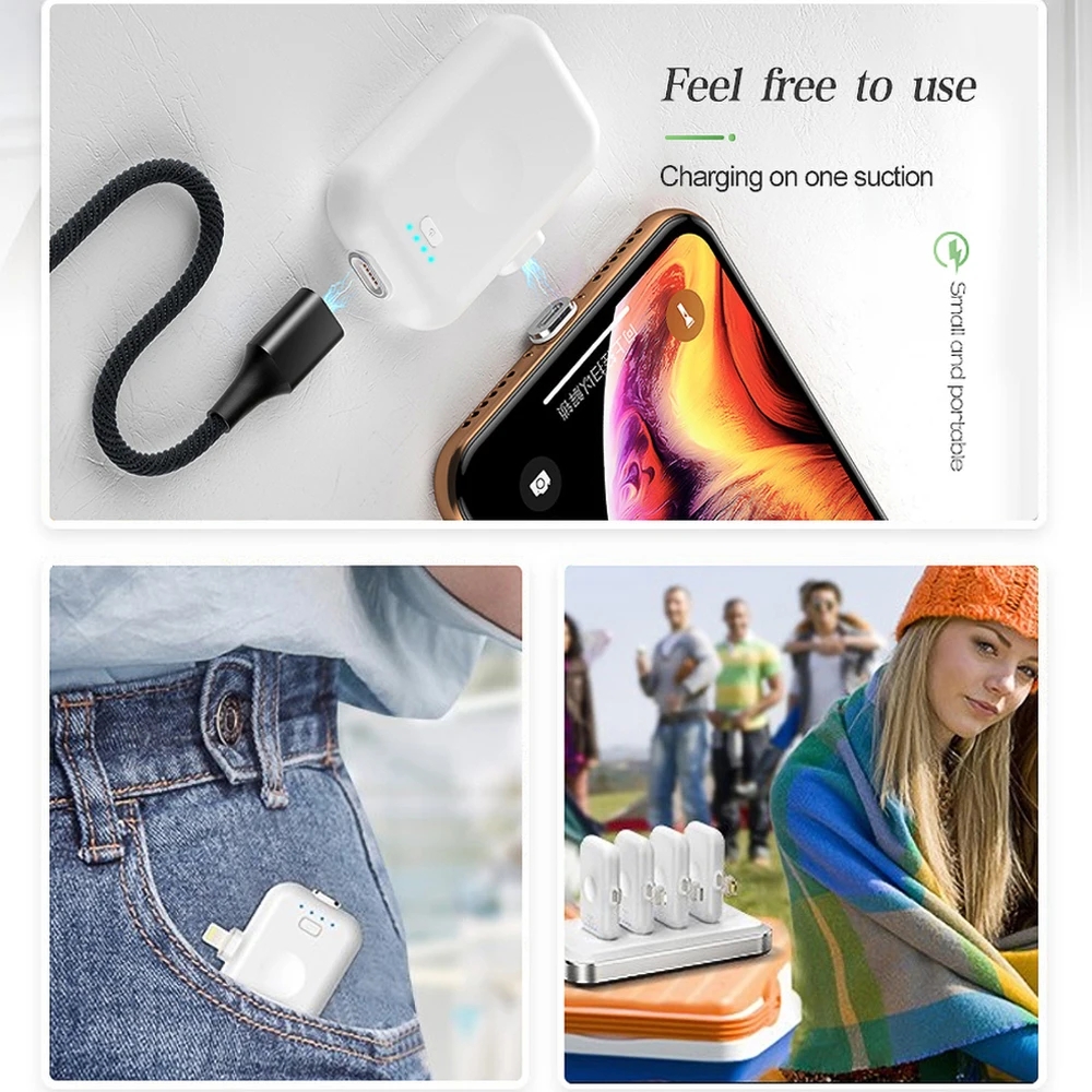 

Mini Power Bank For iPhone Android Type C Portable LED Light Magnet Charger Powerbank For Xiaomi Huawei Samsung external battery