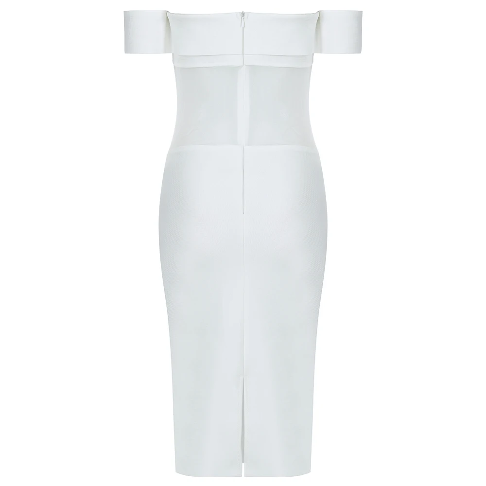 

High Quality White Slash Neck Fashion Bodycon Rayon Bandage Dress Elegant Cocktail Party Dress Vestidos