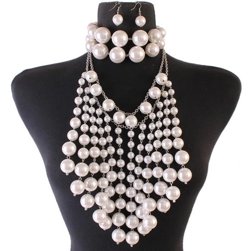 

Модная женская цепочка P0231 с имитацией жемчуга и бусинами, ожерелье, серьги, ювелирные изделия, женские цепочки для тела, ювелирные изделия, аксессуары для одежды