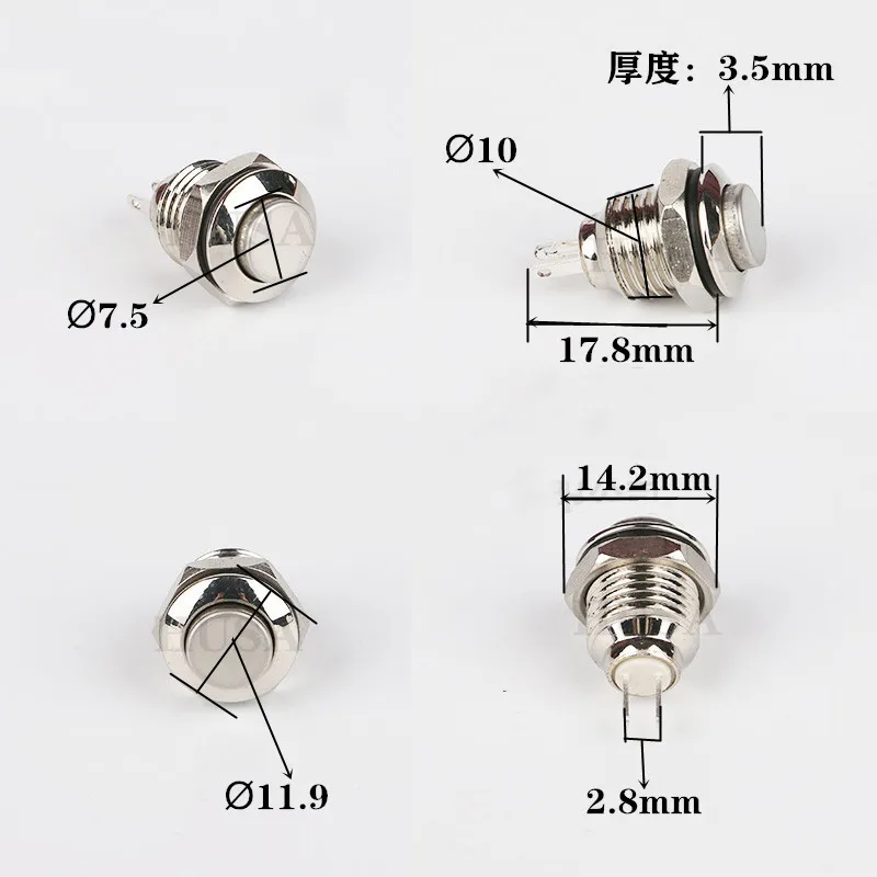 1 шт. металлический кнопочный переключатель с отверстием для пайки 10 мм |