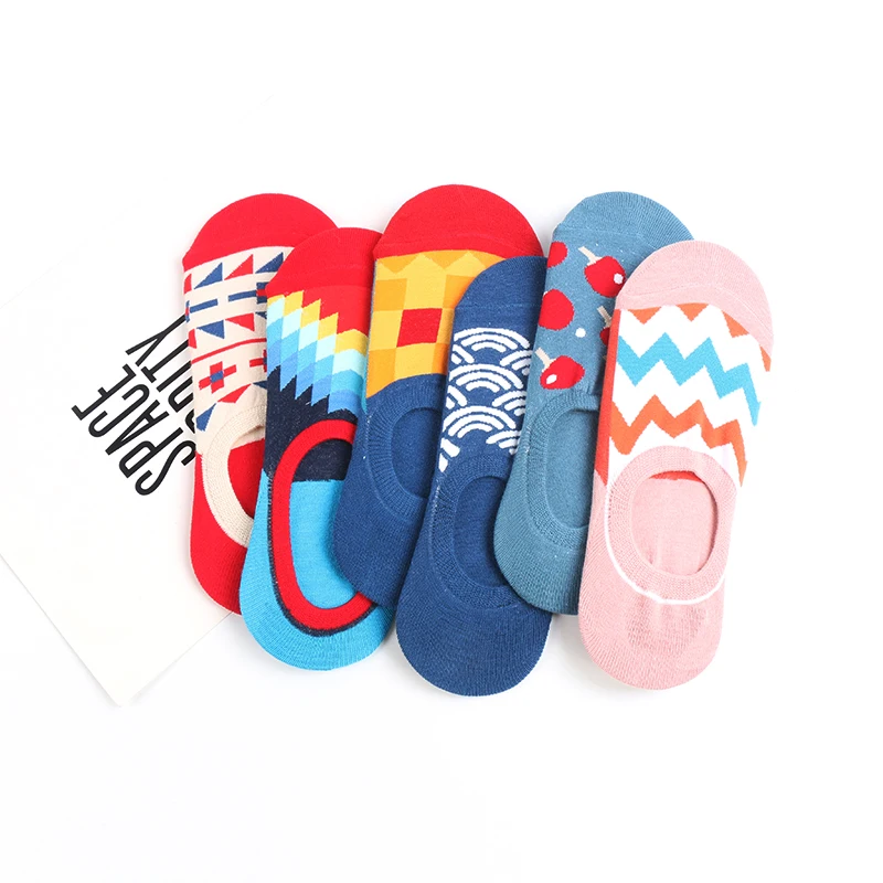 Женские нескользящие носки невидимки DONG AI розовые хлопковые с цветочным принтом