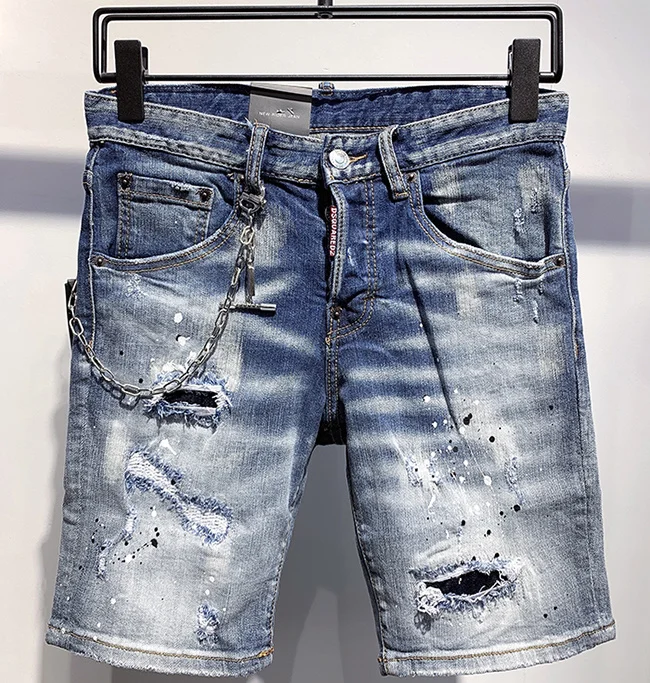

summer Style dsq brand Italy D2 jeans men Shorts jeans Men denim trousers zipper Patchwork Slim blue hole Shorts jeans for men