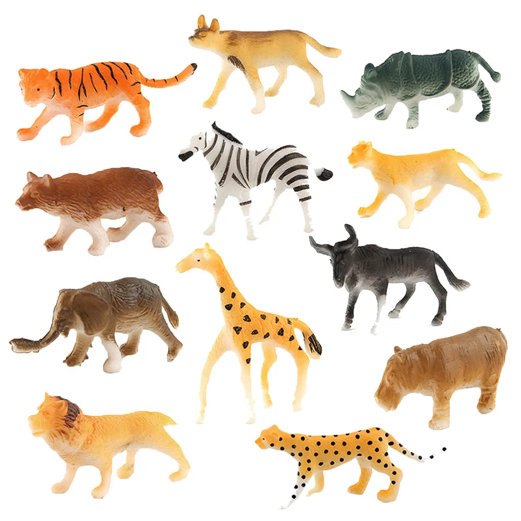 

12pcs Simulation Wild Animal Model Toy Mini Animal Lion Tiger Chicken Duck Cow Poultry Ocean Pvc Figures Dolls Toys For Children