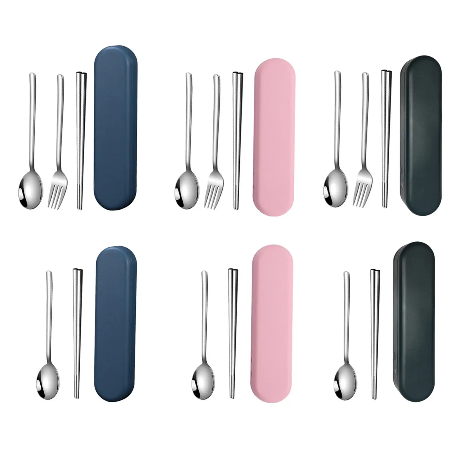 

Набор многоразовых дорожных принадлежностей с чехлом, палочки и ложка из нержавеющей стали для еды, для школы, рабочего места, путешествий, ...