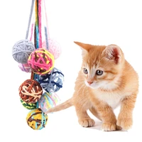 pet cat toy colorful bell plush ball cats pet interactive chasing chewing toys for cat soft bell wool balls cat rope kitten toys