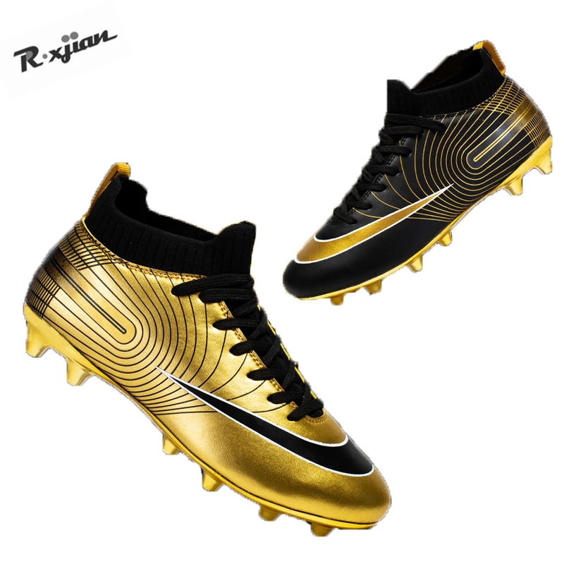 

Men's Gold Football Shoes High Ankle Football Shoes Outdoor Training Non-slip Breathable Football Shoes Comfortable Sports Shoes