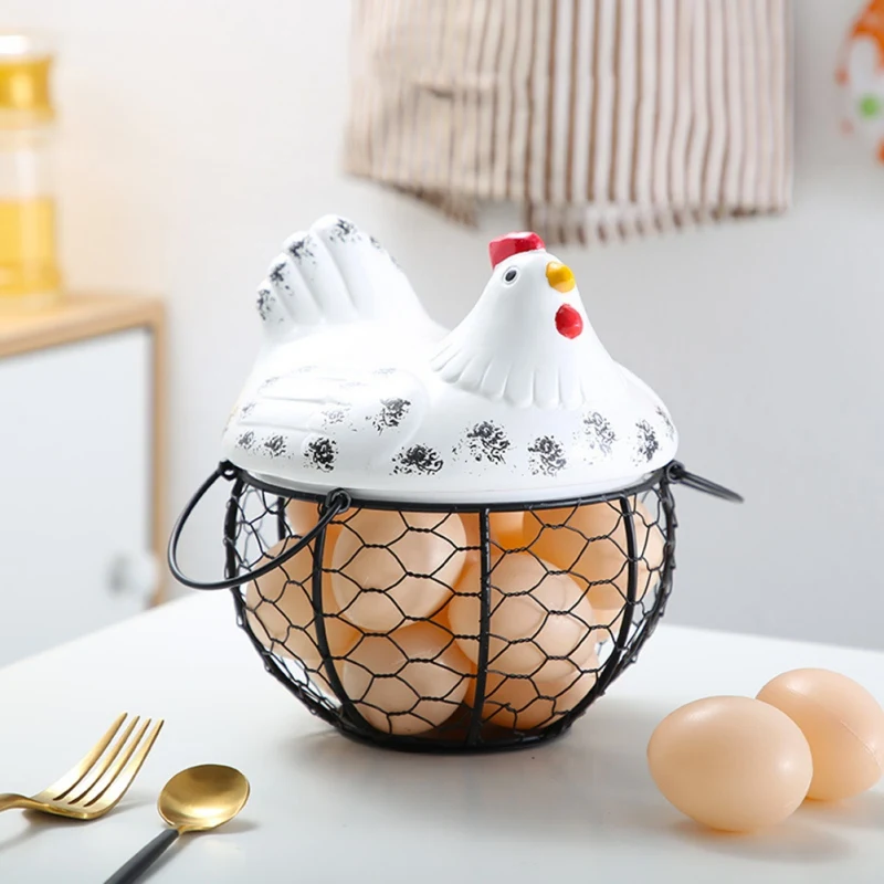 

Hen Shaped Metal Fruit Vegetable Storage Bowls Kitchen Eggs Baskets Holder With Lid Fruit Basket Gargets Kitchen Accessories
