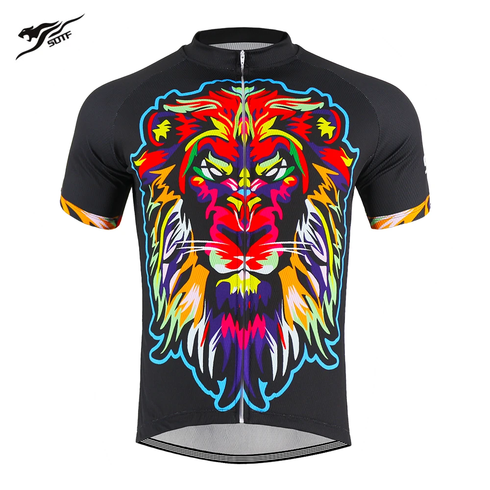 

SOTF Color Lion Printing Retro Cycling Jersey Men Women Fit Motocross Shirt Mountain Bike Clothing maillot Jersey Short Sleeve