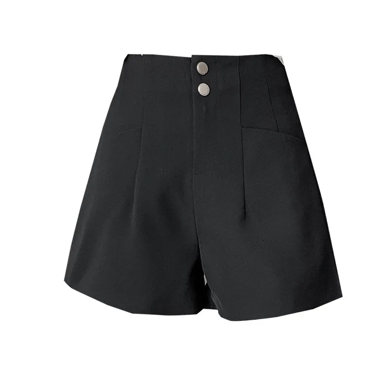 Femmes Shorts Printemps Eté Décontracté Taille Haute A-ligne Short 2021 Ample Noir Short Chic Dame Pantalon Court