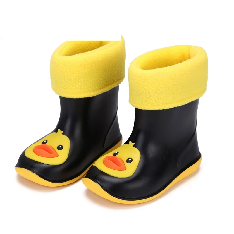 New Kids Rain shoes Fashion Children boots PVC Rubber Boy Baby Cartoon shoes Girl Waterproof Rain boots Warm Plush Snow boots 3B