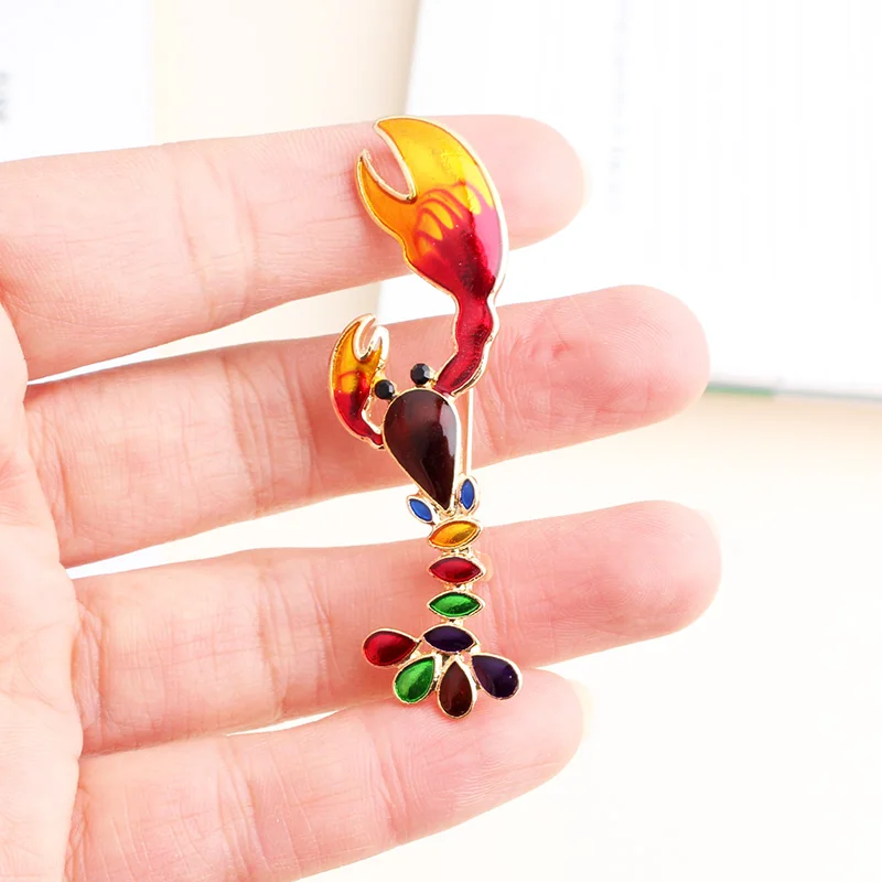 

Pomlee New Arrival Red Blue Color Enamel Lobster Brooches for Women Vintage Vivid Animal Pins Coat Accessories Kids Good Gift