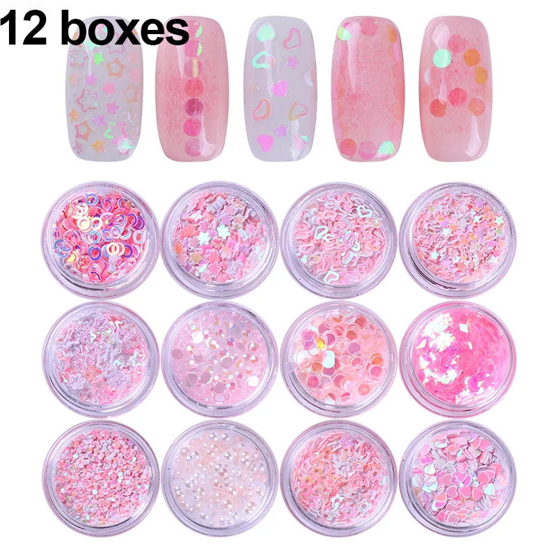 12pcs set 12/6/1 Коробки бабочки блестки блестящая голографическая солнечного света чувствительный Блестки для ногтей хлопья 3D украшения ваших ноготков - Цвет: 12pcs set