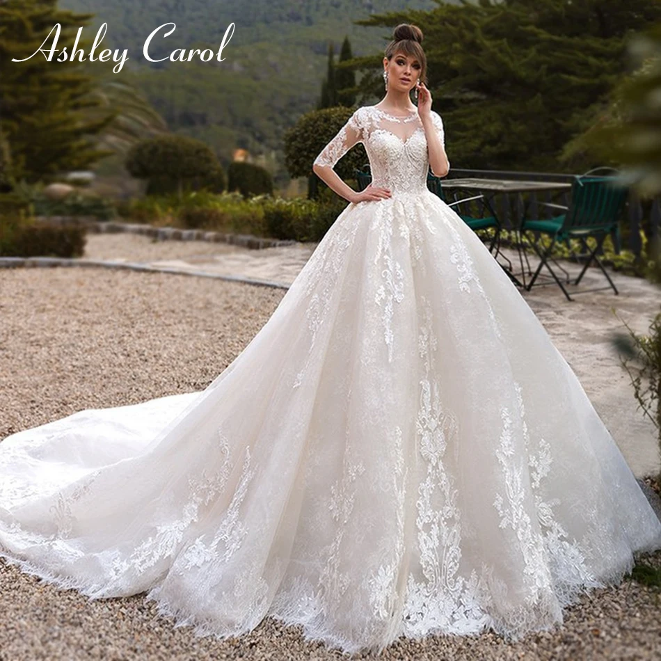 Кружевное бальное платье Эшли Карол свадебные платья 2021 Vestido De Noiva с полурукавами
