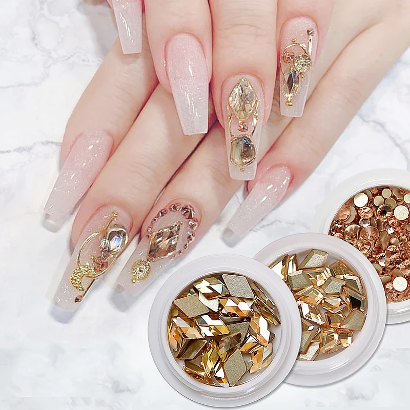 HNUIX Nail Decoration Crystal Golden Shadow Horse Eye water drop Flat records Rhinestones Golden beaks Art Nail Stones