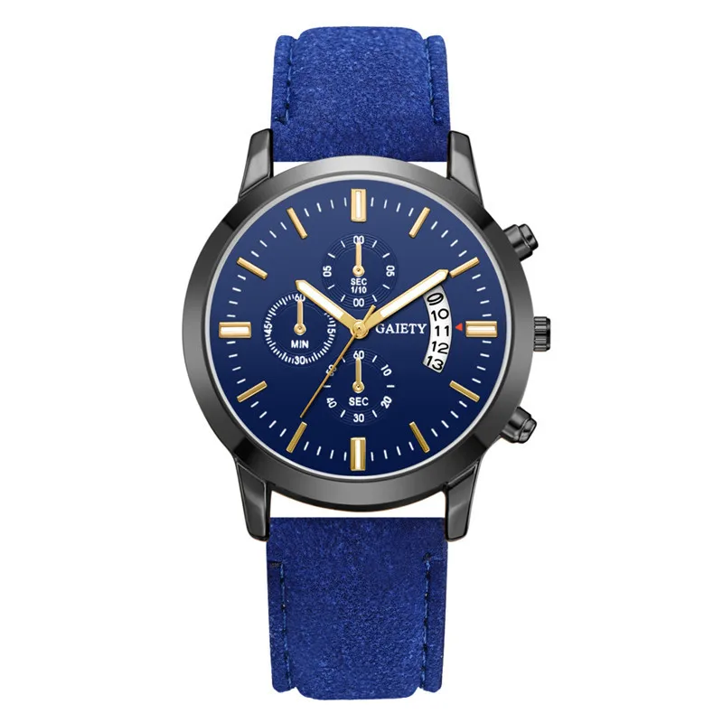 Blue GAIETY брендовые деловые мужские часы три глаза многофункциональные Модные кварцевые часы кожаный ремешок Часы relogio masculino - Цвет: Blue