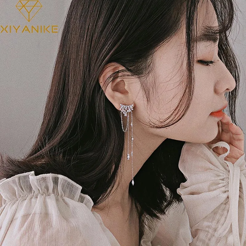 Женские длинные серьги кисточки из серебра 925 пробы|Серьги-подвески| |