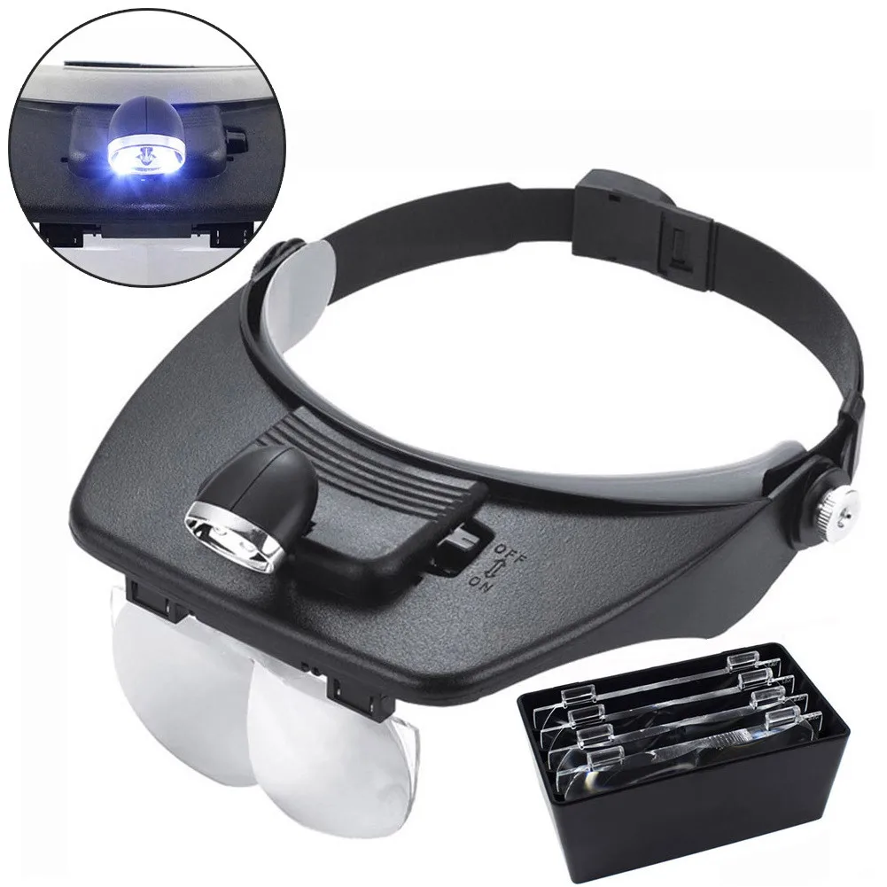 

With LED Light Head Magnifier 4 Lenses Durable For Precision Work Headband