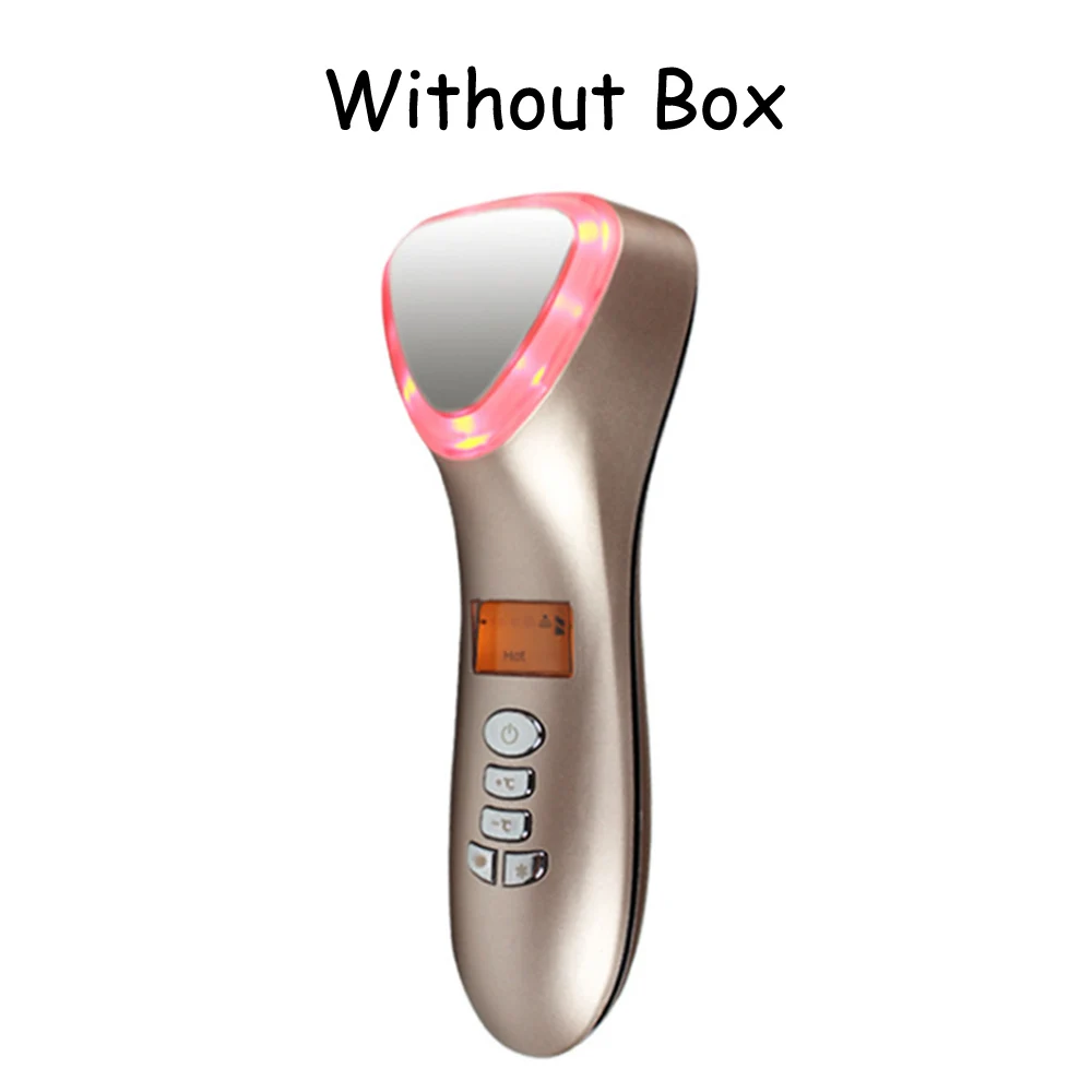 champagne No box Устройство для ухода за лицом горяче-холодный молоточек криотерапия синий Фотон Лечение Акне лифтинг омоложение прибор для лица косметический Массажер для кожи - Цвет: champagne No box