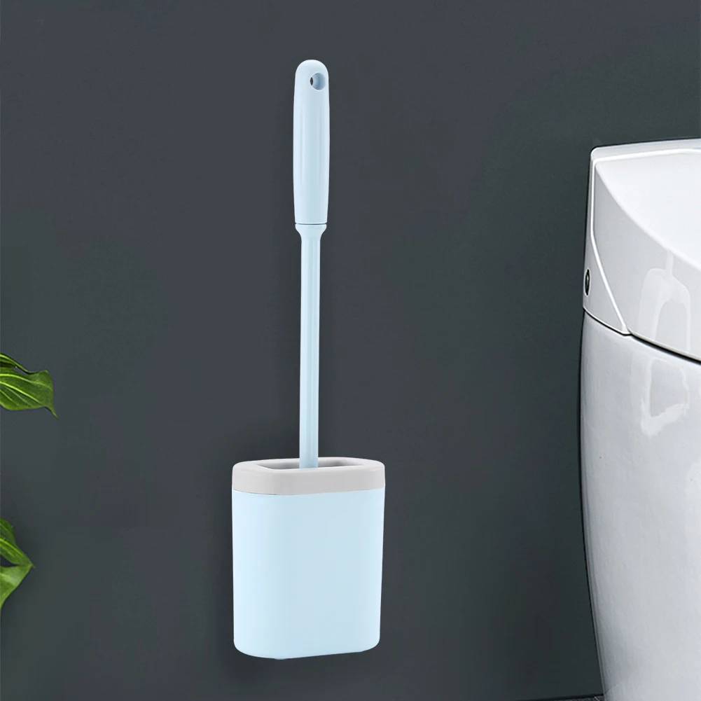

Toilet Brush Water Leak Proof With base Silicone Wc Flat Head Flexible Soft Bristles Brush with Quick Drying Holder Set