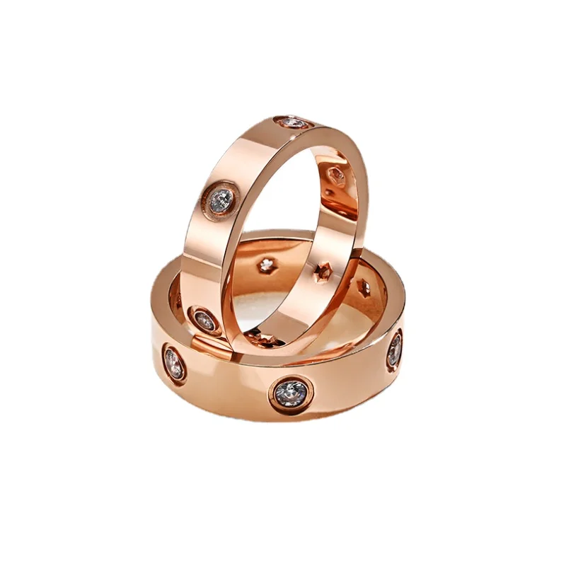 

New 4.5MM/6MM Rhinestone Stainless Steel Rings Fashion Men Woman Couple Ring for Wedding Engagement Anniversary Gifts Jewelry