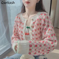 cardigan women pink cropped sweaters spring all match sweet tops fashion chic temperament korean style harajuku vintage kawaii