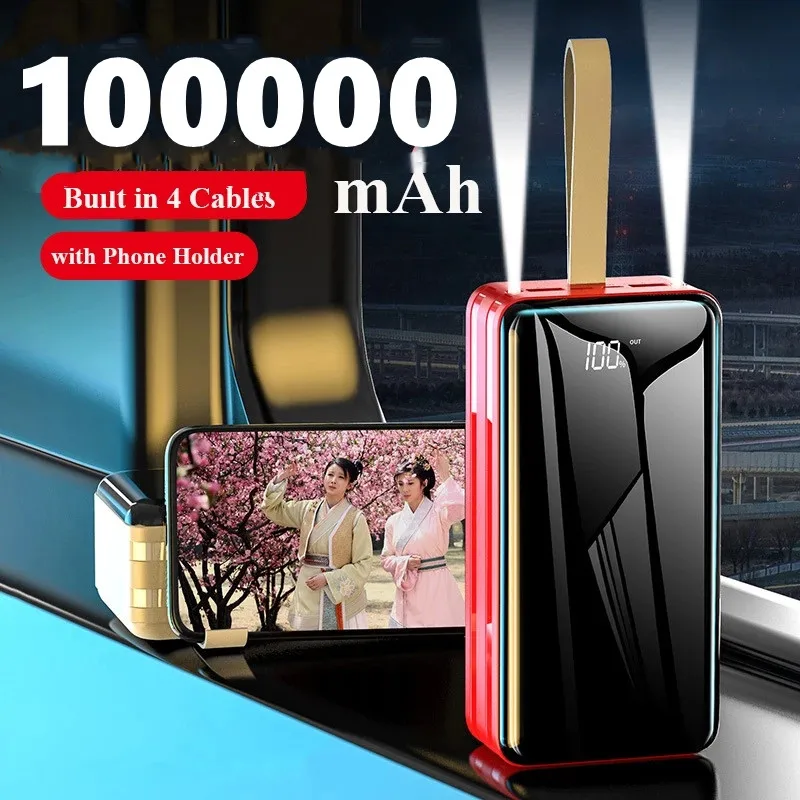 

Внешний аккумулятор с 4 кабелями, 100000 мАч, для Xiaomi, Huawei, iPhone, Samsung