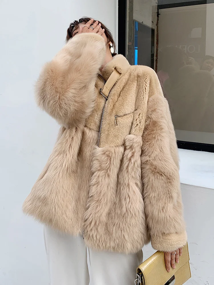 Natural Real Fur Coat Female Mink Collar Wool Jacket Korean Autumn Winter Sheepskin Women Clothes 2020 Manteau Femme | Женская одежда