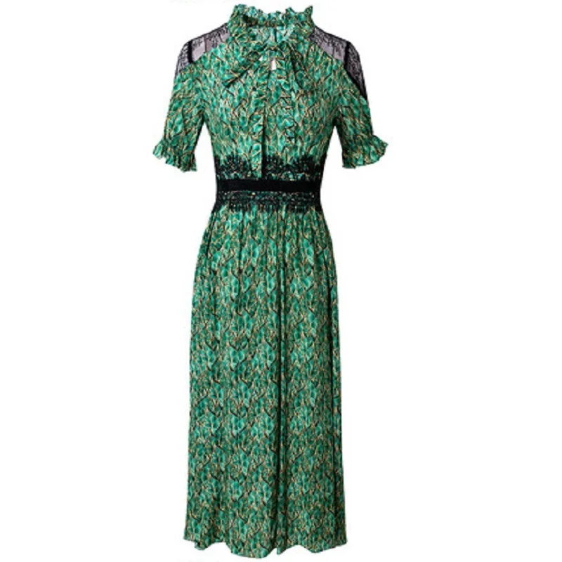 

print Floral lady A-line silk dress 2021 sweet young dress women's summer age reduction fashion Simplicity beauty lace skirt