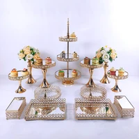 3pcs 13pcs cake stand set beautiful tray 3 tier gold cupcake dessert display decoration tools wedding crystal acrylic mirror