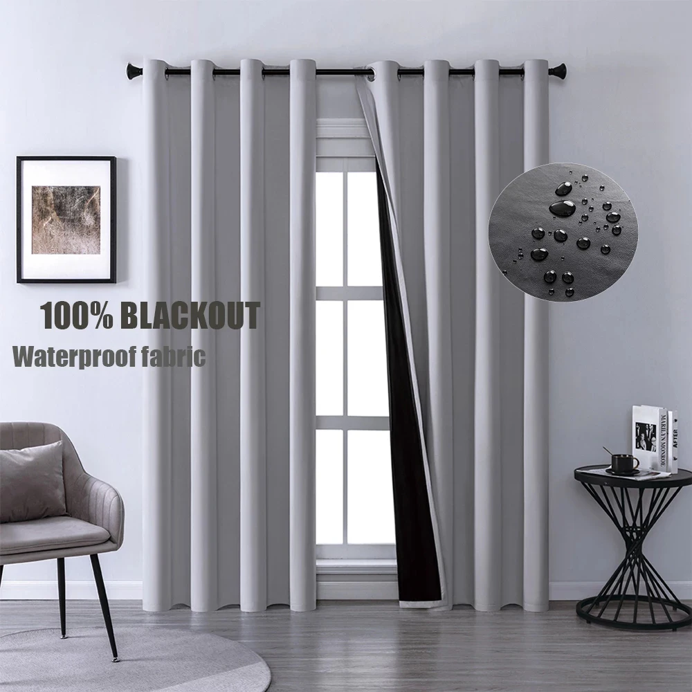 

XUNTUO Modern 100% Blackout Curtains for Living Room Bedroom Garden Outdoor Waterproof Curtains for Kitchen Home Drapes Panels