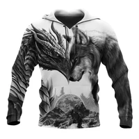 tattoos dragon and wolf 3d all over printed men hoodies