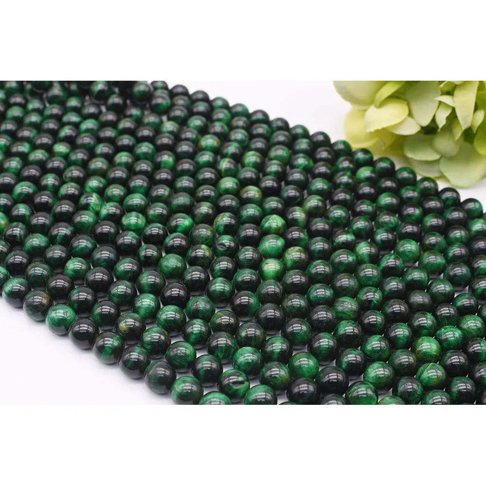 

6-12mm Natural Smooth Fresh Green Tiger's eye Round stone beads For DIY Bracelet Necklace Jewelry Making Strand 15"