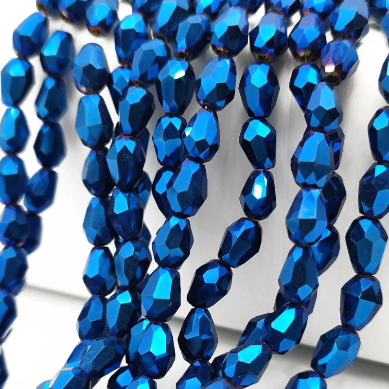 3x5 5x7 8x11mm Faceted Waterdrop Austria Crystal Beads Teardrop Plated Blue Glass Loose Spacer Beads for Jewelry Making DIY