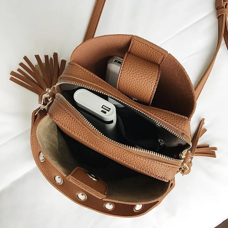 Новая модная женская сумка-ведро винтажная сумка-мессенджер с кисточками