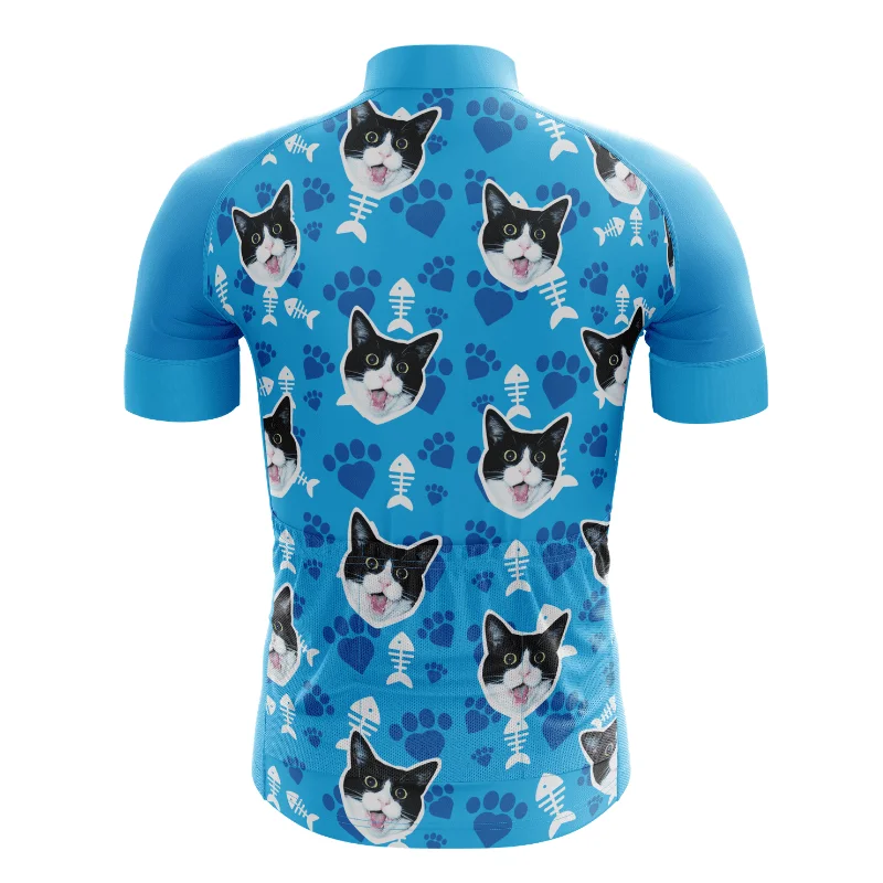 HIRBGOD 2020 New Funny Cat Cycling Jersey Men Cartoon Anime Blue Short Sleeve Bike Shirt Fishbone Footprints Tops TYZ191-01 | Спорт и