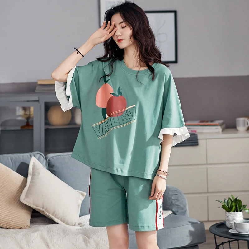 

BZEL Large Size Pajamas Women Sets Cotton Sleepwear Fruit Pattern Top Comfort Nightwear Pijamas Suit Lovely Pyjamas Sweet Nighty