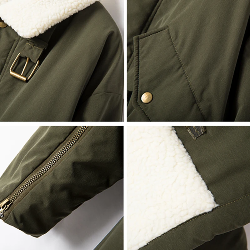 

Winter Jacket Women Parkas Loose Zipper Parka Wool Thicken Winter Coat Outwear Long Female OverCoat