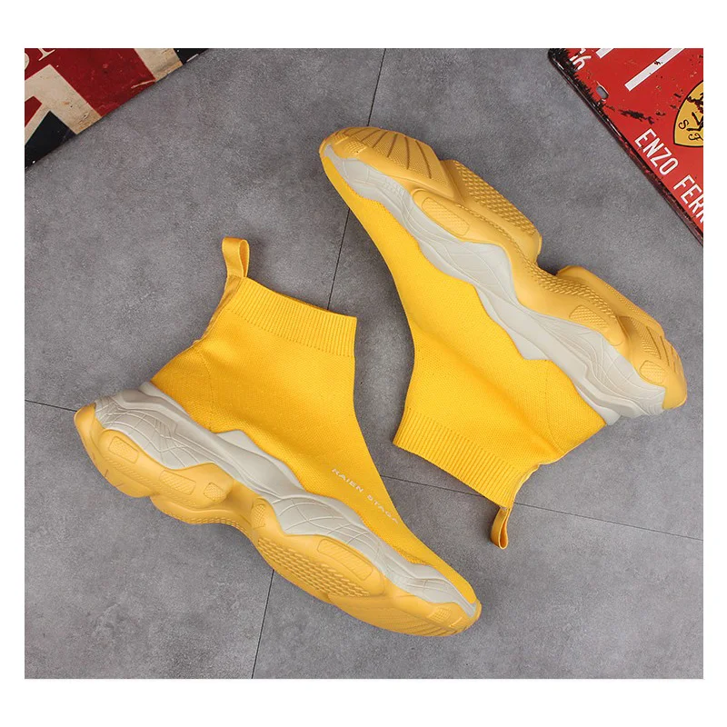 2019 Summer High Top Sneakers Gauze Breathable Stretch Fabric Stocking Men Shoes Knitting Casual Short Boots Leisure Flats |