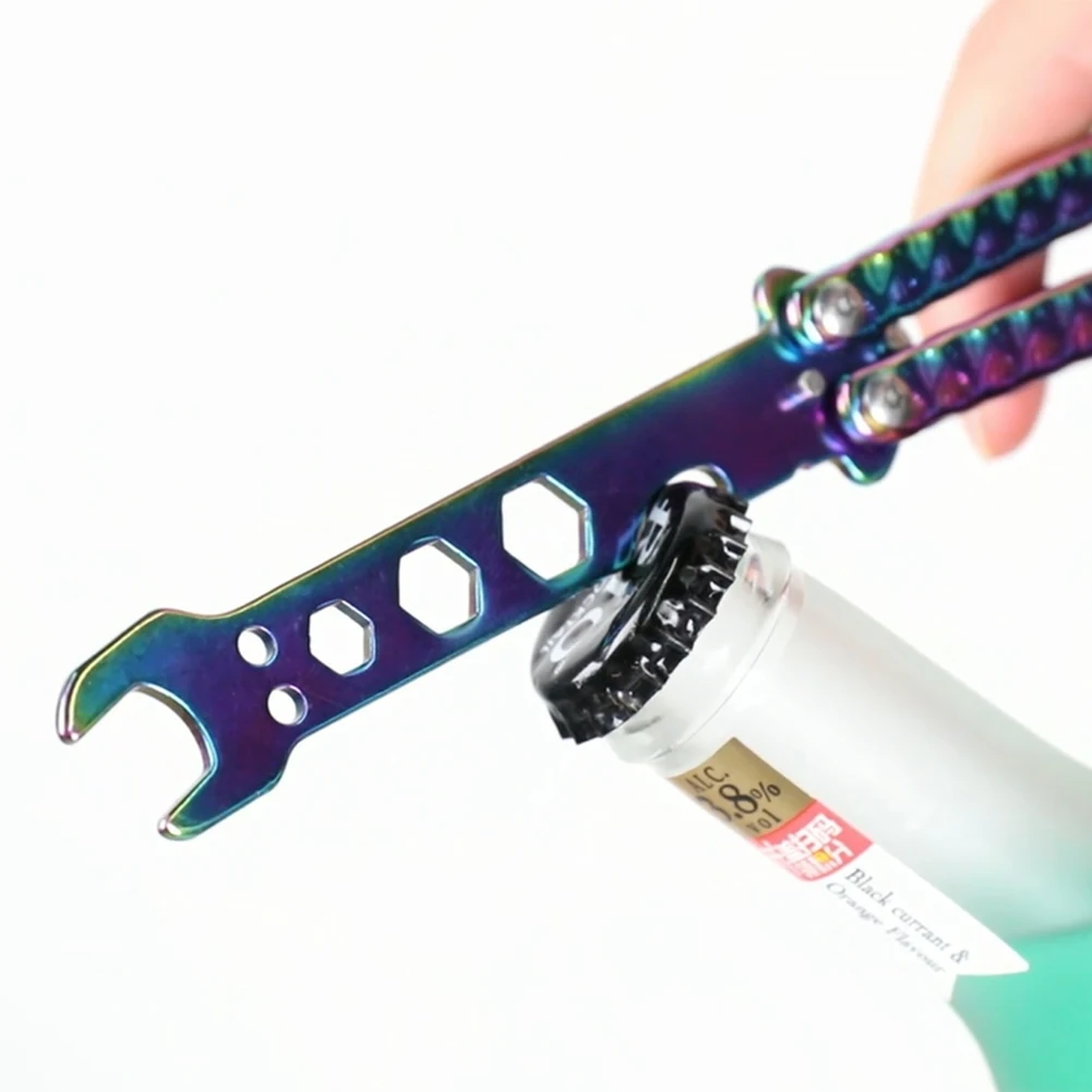 

Metal Folding Balisong Trainer Wrench Butterfly Knife Beer Bottle Opener Tool Outdoor Camping prop Tool