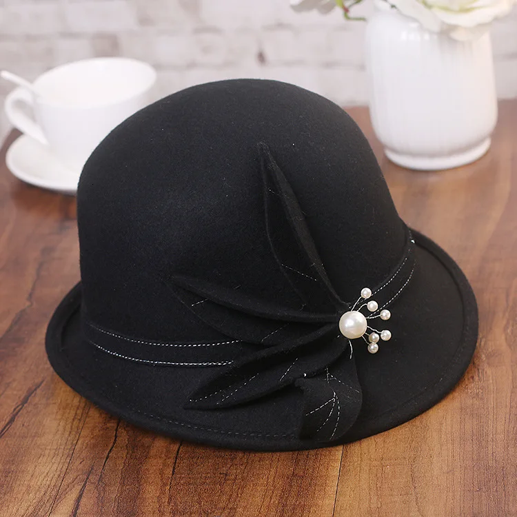 Женская шерстяная шляпа в рыбацком стиле с жемчужинами и цветами женские зимние