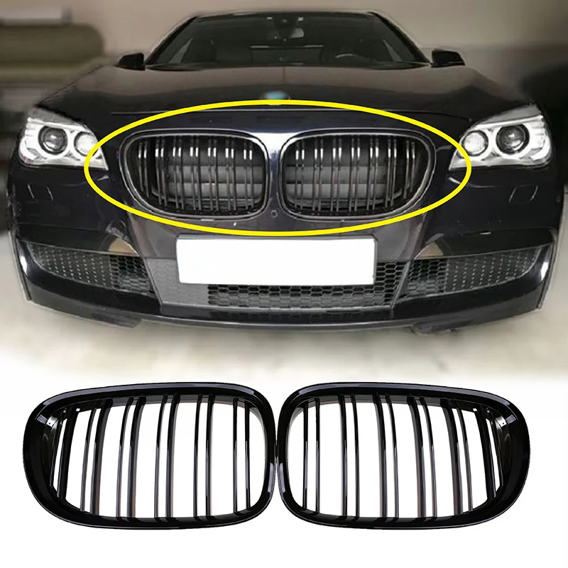 

Car 2 Slat Double Grills Front Kidney Grill Gloss Matt Black For BMW F01 F02 F03 F04 7 Series 2009-2017 Auto Accessories