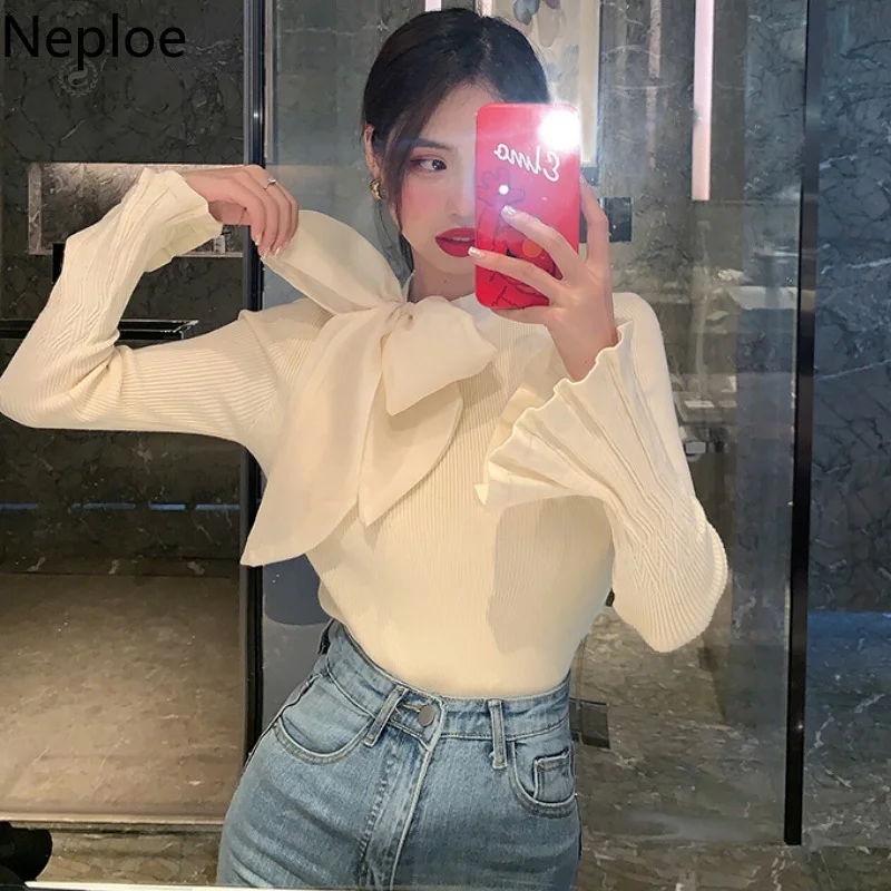 Neploe Women Sweater 2021 Korean Fashion Knit Tops Elegant Woman Sweaters Fall Bandage Pullover Plus Size Clothes Y2K Jumper | Женская