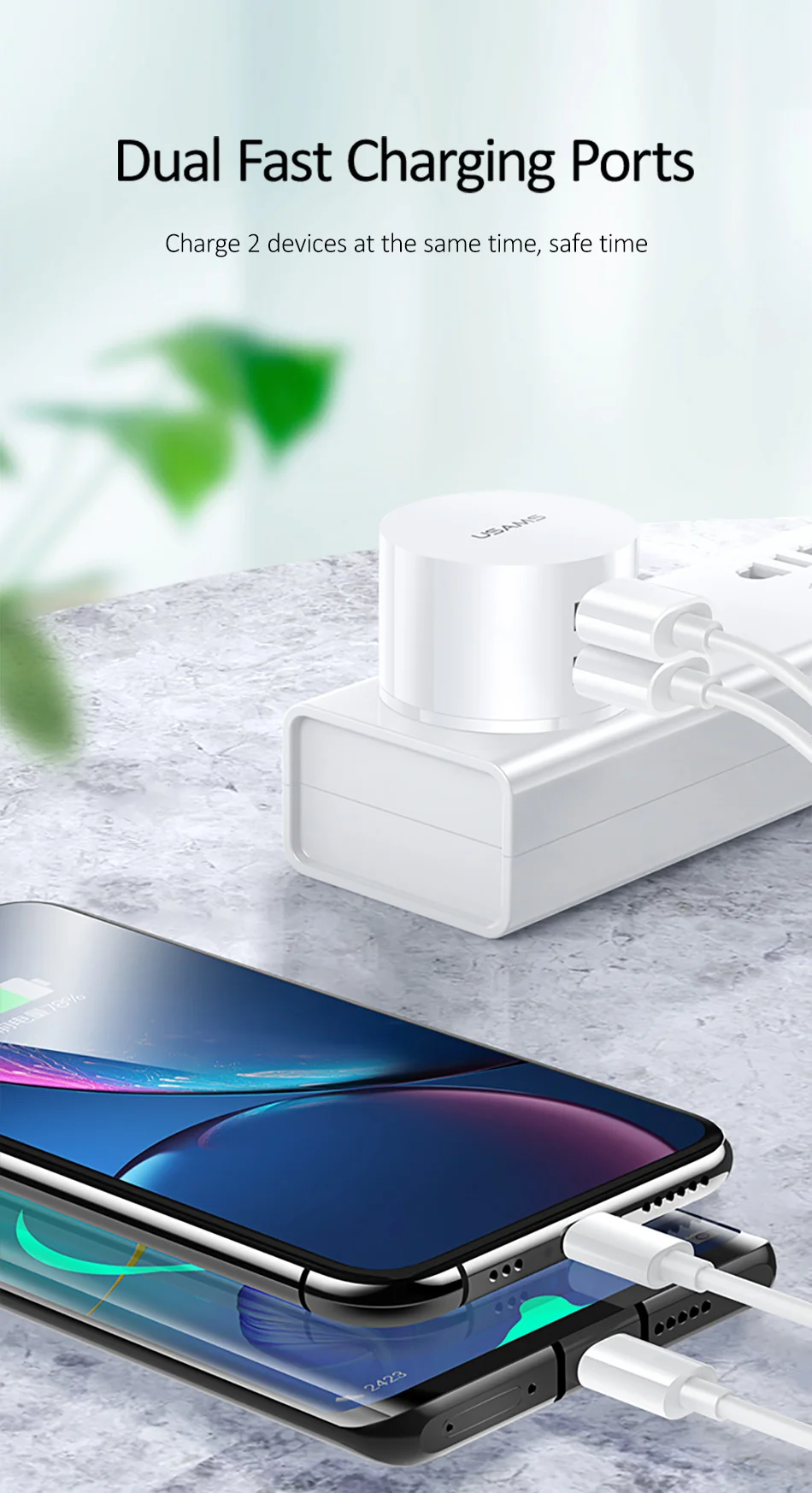 USAMS 5 в 2.1A двойное USB зарядное устройство для iPhone iPad US/EU/UK быстрое зарядное устройство для samsung Xiaomi Mini круглое дорожное зарядное устройство для телефона
