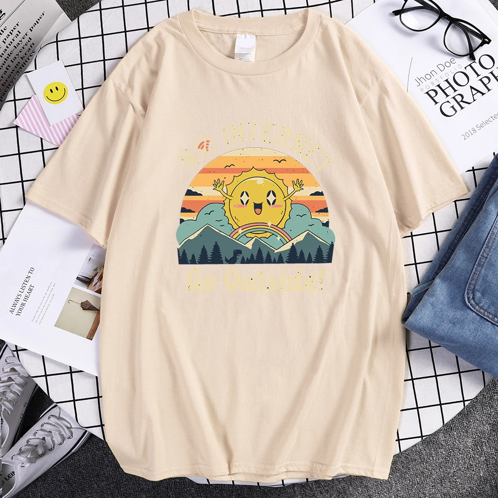 

no internet go outside beautiful print Female Tshirt simple Cool tshirt Cartoon summer clothes Hip hop summer women's Tshirt