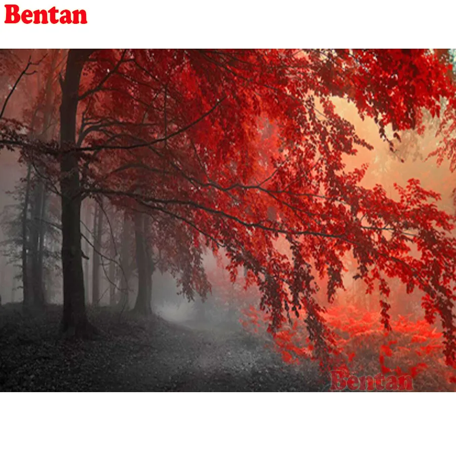 

Алмазная вышивка 5D с изображением Красного кленового леса, пейзаж, декор для вышивки крестом