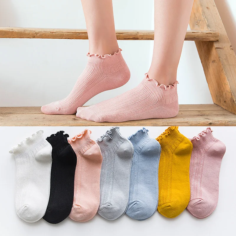 Модные кружевные носки с оборками мягкие хлопковые милые женские до щиколотки