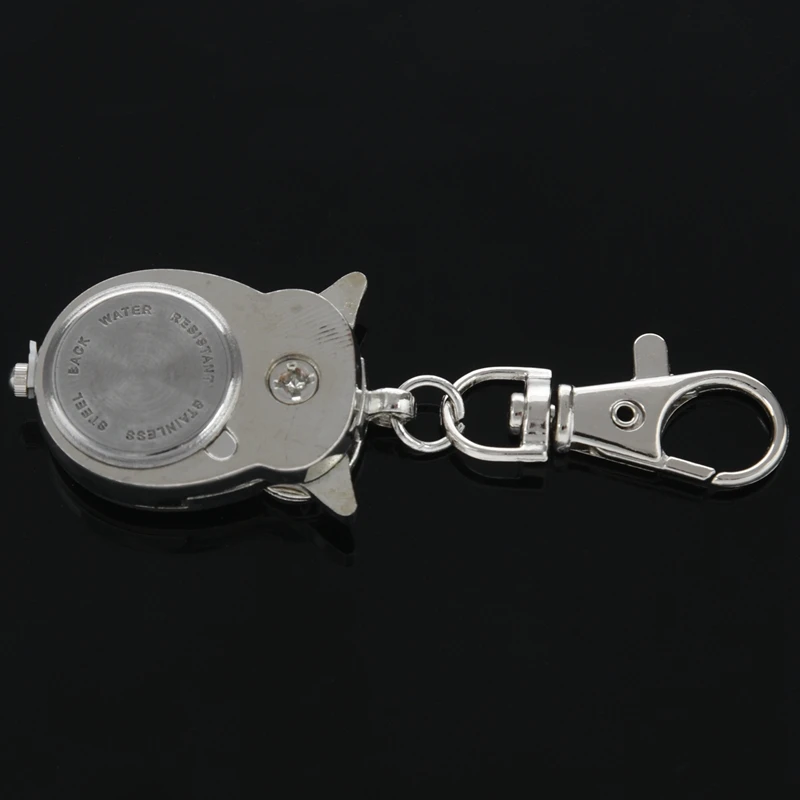 

Silver Tone Pink Metal Owl Pendant Knob Adjustable Time Keyring Watch