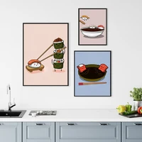 canvas painting cute funny japanese sushi cartoon wall art poster and prints restaurant kitchen home modular picture decoration